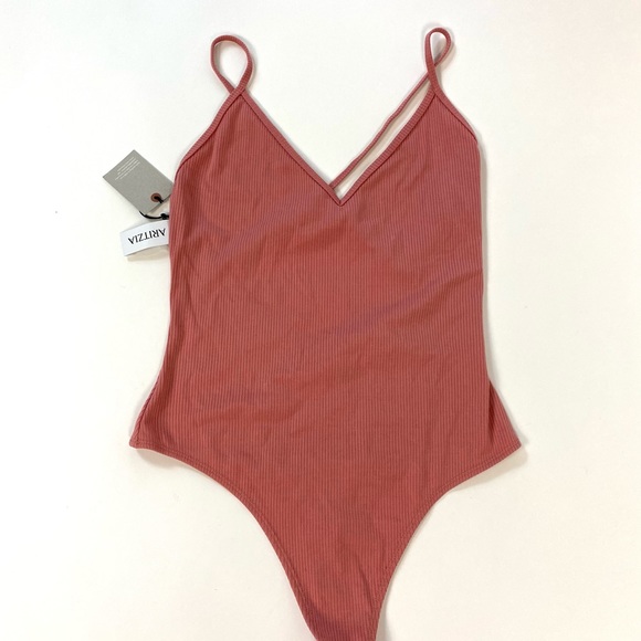 ARITZIA Community SCOOP BACK BODYSUIT TICKLED CORAL NEW Large - Picture 10 of 12